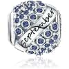FOREVER QUEEN Birthstone Charms for Charms Bracelet 925 Sterling Silver Bead Openwork Charms, Happy Birthday Charms for Bracelet and Necklace