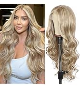 SAPPHIREWIGS Ash Blonde Lace Front Wig 13x4 Synthetic Lace Front Wigs Pre Plucked Highlight Milk ...