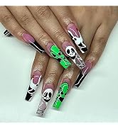 Halloween Press on Nails Long Square French Tip Fake Nails Full Cover Nightmare Before Christmas ...