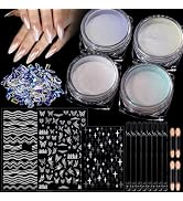 Teenitor Pearl Chrome Nail Powder Kit, 4pcs Nail Chrome Powder for Nails, Chrome Powder for Gel N...