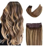 Wire Hair Extensions Human Hair, Fish Line Human Hair Extensions Wire Hair Extensions Ombre Choco...