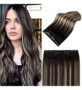 Wire Hair Extensions,14inch Wire Hair Extensions Human Hair 70g, Ombre Natural Black to Chestnut ...