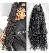 Crochet Boho Box Braids Curls Human Hair Box Braids with Curly Ends Synthetic Braid With Human Ha...