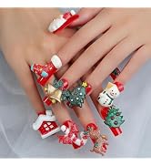 Christmas Press on Nails Long Square Winter Fake Nails Red Full Cover Santa Claus False Nails wit...