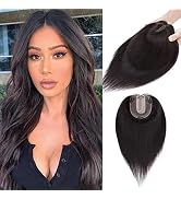 S-noilite Hair Toppers for Women Real Human Hair Topper No Bangs #1B Natural Black 8 Inch clip in...