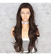 SAPPHIREWIGS Dark Brown Heat Resistant Hair Natural Wave Type Hand Tied Perruque Synthetic Lace F...