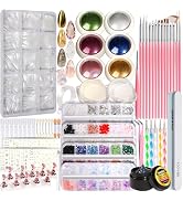 Teenitor Acrylic Nail Kit With Chrome Powder, Almond Tips, Art Brushes, Charms, 3D Gel, Tools, St...