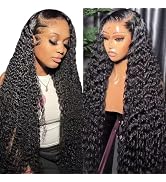 RAYFOG Deep Wave Lace Front Wigs Human Hair Pre Plucked 180% Density 13x4 Deep Curly HD Transpare...