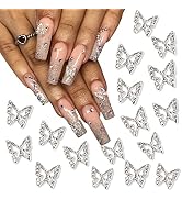 RODAKY Silver Butterfly Nail Art Charms 50Pcs Shiny 3D Alloy Butterflies Shape Nail Charms Access...