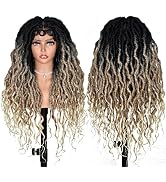 ANNISOUL Black with Blonde Faux Locs Wigs for Black Women Curly Goddess Faux Locs Crochet Hair Fu...