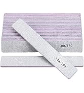 25 Pack 100/180 Grit Nail Files for Acrylic Nails, Rectangle Double Sides Emery Boards Fingernail...