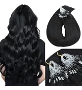 MY-LADY Microlink Hair Extensions Microbead Human Hair Extensions Jet Black 16 Inch Micro Loop Ha...
