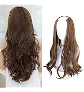 24” Synthetic U Part Hair Extensions Curly Wave Full Head Long Clip in on Hair Pieces for Women M...