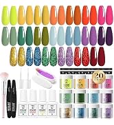 ROSALIND 29PCS Dip Nails Powder Starter Kit, 20 Colors Colorful Dip Powder Nail Kit Red Pink Oran...