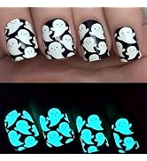 Halloween Press on Nails Short Square Fake Nails Glow in the Dark False Nails with Cute Ghost Des...