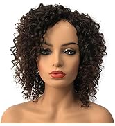 Wiginway Women Wigs Medium Curly Dark Brown with Highlight Wigs Synthetic Hair Pieces Toupe 8 Inch