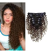 Caliee 14inch Curly Clip in Hair Extensions Real Human Hair 3 B 3C Natural Black Fading into Dark...