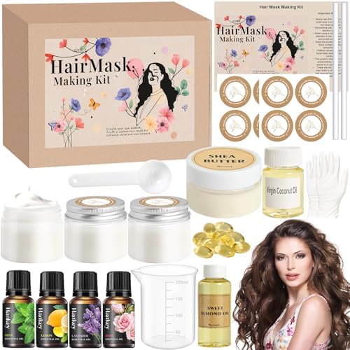 JUYRLE Hair Mask Making Kit- DIY Hair Mask for Damaged Hair, Make Your Own Hair Conditioner with Shea Butter Sweet Almond Oil Keratin Treatment Conditioner, Hydrating & Repairing Hair Gifts for Women