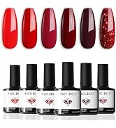 modelones Gel Nail Polish Set - 6 Red Colors Gel Polish Glitter Red Gel Polish Burgundy Red Spark...