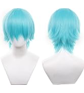 047-cyan color 30cm/1feet male messy anime hair Cosplay Wig Heat resistant Short curly hair Synth...