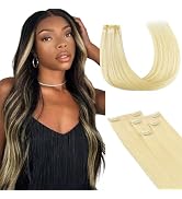 Lashey #613 Blonde Hair Extensions 4pcs 37g Straight Hair Extensions Real Human Hair 14 Inch Seam...
