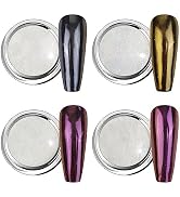BISHENGYF 4 Pcs White Chrome Nail Powder, Pearl Chrome Powder for Gel Polish Nails Gifts for Wome...