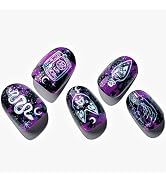 GLAMERMAID Press on Nails Short Oval,Purple Gel False Nails with Design,24 PCS Glue on Nails,Reus...