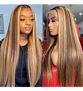 MSGEM Ombre Highlight 13x4 Lace Front Wigs Human Hair 180% Density 24 inch 4/27 Highlight HD Tran...
