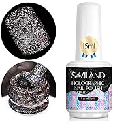 Saviland 15ML Super Glitter Gel Nail Polish - Black Reflective Gel Polish Soak Off U V LED Sparkl...