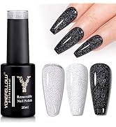 YOKE FELLOW Glitter No Wipe Top Coat, 2 in 1 Silver Glitter Gel Polish No Wipe Top Coat Glossy Sp...