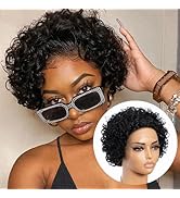 Rebecca Fashion 8 Inch Short Curly Lace Front Wigs Human Hair 13X1 Pixie Cut Short Curly Human Ha...
