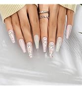 MUZOXEN Press on Nails Long, Coffin Acrylic Fake Nails with Glitter Crystal Rhinestones Luxury De...