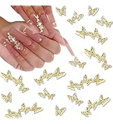 RODAKY 20Pcs Gold Butterflies Nail Art Charms 3D Metal Alloy Nail Jewelry Multi Size Cute Butterf...