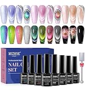 MIZHSE 8 Colors Cat Eye Gel Nail Polish Set: 9d Cat Eye Gel Polish*4, Shiny Wide Cat Eye Gel*3, B...