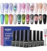 MIZHSE 8 Colors Cat Eye Gel Nail Polish Set: 9d Cat Eye Gel Polish*4, Shiny Wide Cat Eye Gel*3, B...
