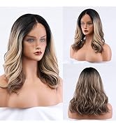 BESTUNG Ombre Blonde Lace Front Wig for Women,19 Inch Natural Wavy Daily Hair Synthetic Lace Wigs...