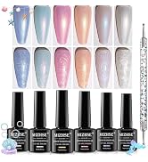 MIZHSE Pearl Gel Nail Polish Set, Glitter Drawing 6 Colors Mermaid Shimmer Gel Shell Thread Gel P...