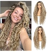 SAPPHIREWIGS Brown Lace Front Wig Highlight Ash Brown Wig Glueless Long Deep Curly Synthetic Lace...
