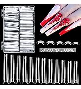 504PCS 3XL Coffin Nail Tips No C Curve, Clear Extra Long Coffin Nail Tips for Acrylic Nails Profe...