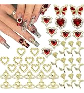 RODAKY 40PCS Valentine's Day Heart Charms for Acrylic Nails 3D Gold Butterfly Flower Nail Art Cha...