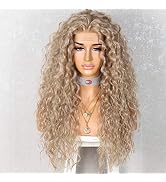 SAPPHIREWIGS Curly Synthetic Lace Front Wigs Deep Curly Wig for Black Women Ash Blonde Wig Gluele...