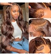 34 Inch Body Wave Chocolate Brown Lace Front Wigs Human Hair #4 13x4 Hd Brown Lace Front Wig Huma...