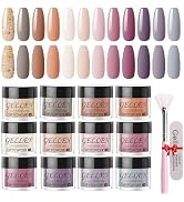 Gellen Dip Powder Nail Kit 12 Colors Nude Pink Peach Dip Nails Powder Starter Kit with Manicure T...