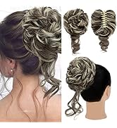 S-noilite 1PCS Claw Clip Messy Bun Hair Pieces Tousled Updo Fake Hair Bun with Elastic Hair Bands...