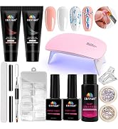 Poly Nail Gel Kit EBANKU Builder Extension Gel Nude Clear French Nail Colors with Mini Nail Lamp ...