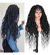 ANNISOUL Black Faux Locs Wigs for Black Women Curly Goddess Faux Locs Crochet Hair Full Lace Brai...