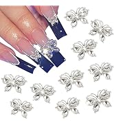 RODAKY 3D Silver Butterfly Nail Art Charms 10PCS Metal Alloy Butterflies Nail Art Gems Shiny Crys...