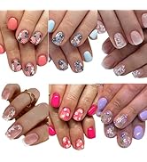 144 Pcs Flower Press on Nails Short Square Fake Nails Spring False Nails with Designs Colorful Fl...