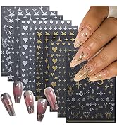 10 Sheets Metallic Nail Art Stickers Decal,3D Gold Nail Stickers Self-Adhesive Nail Decals Glitte...