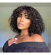 IMAYLI Curly Bob Wig with Bangs 12inch Short Curly Wigs for Black Women Human Hair 180% Density G...